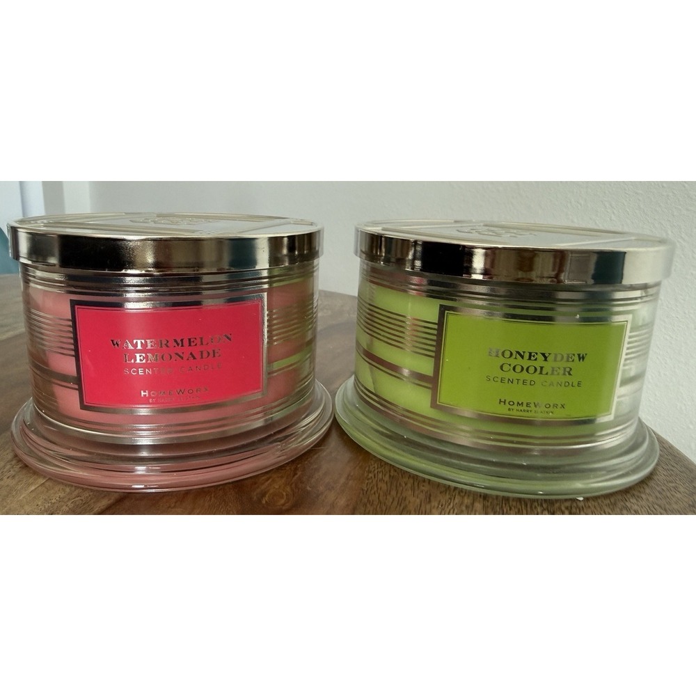 SET OF 2  HARRY SLATKIN 4 WICK CANDLES WATERMELON LEMONADE & HONEYDEW COOLER NEW